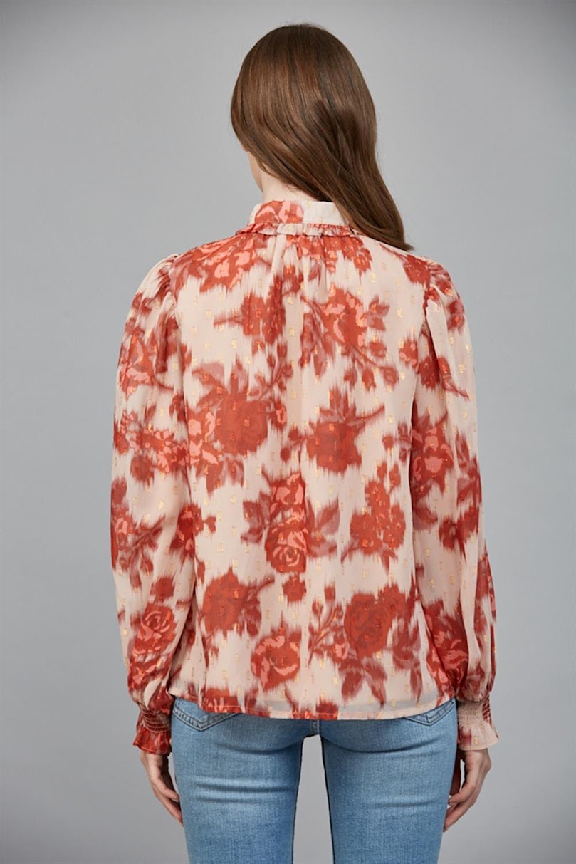 Stepping Out Blouse - Taupe/ Rust