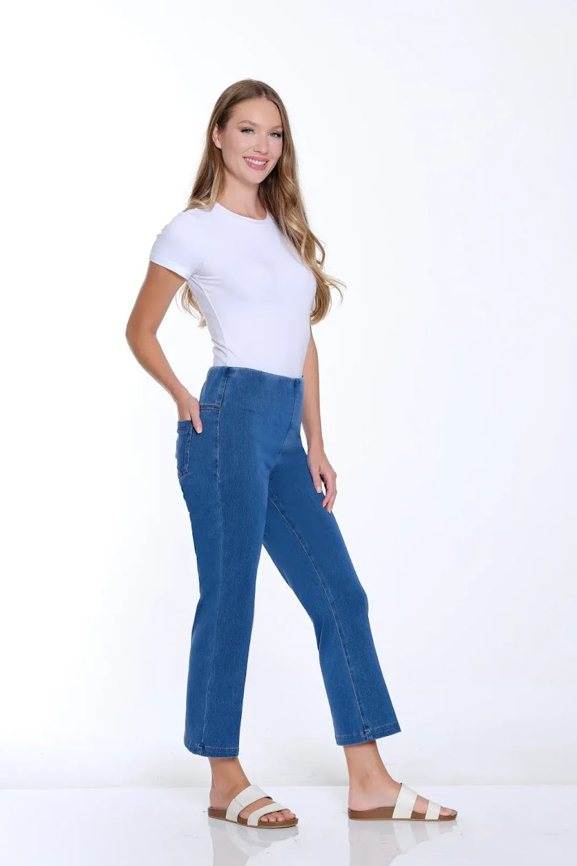 Slim Sation Wide Leg Ankle Jean - Mid Indigo